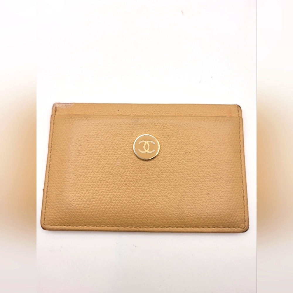 Chanel Coco Button Beige Gold Unisex Card Case